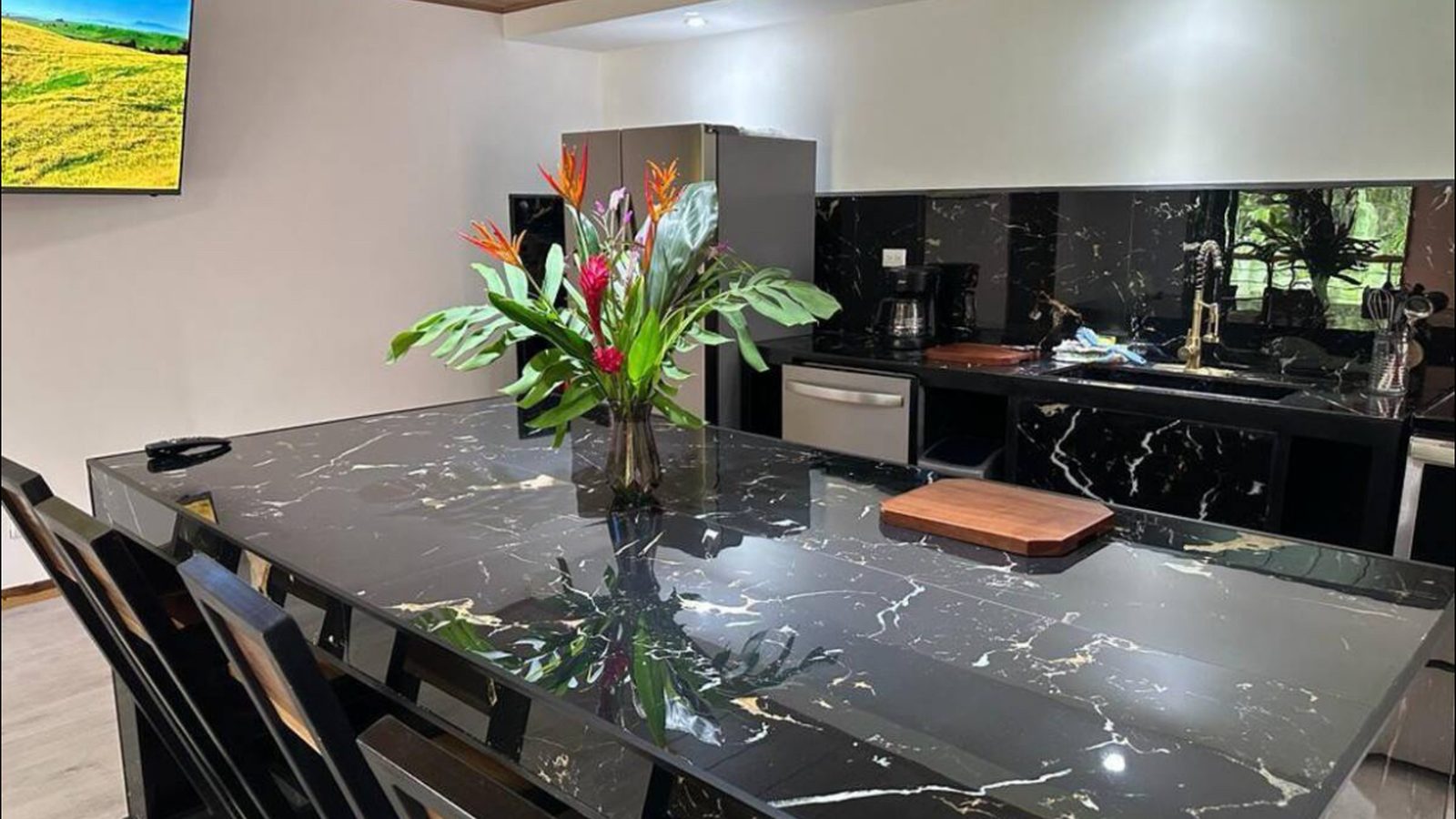 Kitchen island in one of the penthouses